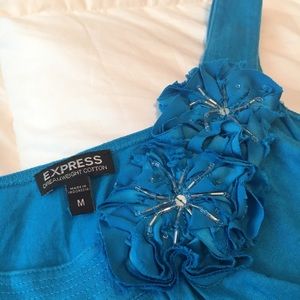 Solid Blue Floral Tank